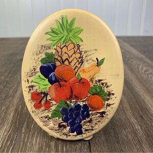 Vintage 1973 Hand Painted & Signed Ceramic Art Stand Fruit 4.5" Pineapple Grapes